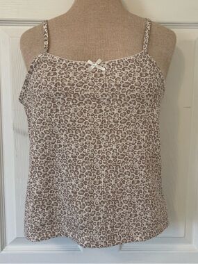 Leopard-Print Spaghetti Strap Cami in Beige
